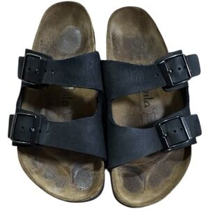 Birkenstock‎ Betula Black Leather Two Strap Sandals 245 Men 5 Women's 7 Eur 38